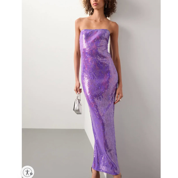 Retrofete Purple Sequin Gown Maxi Dress MEDIUM Strapless Formal Designer $628 - Picture 1 of 14
